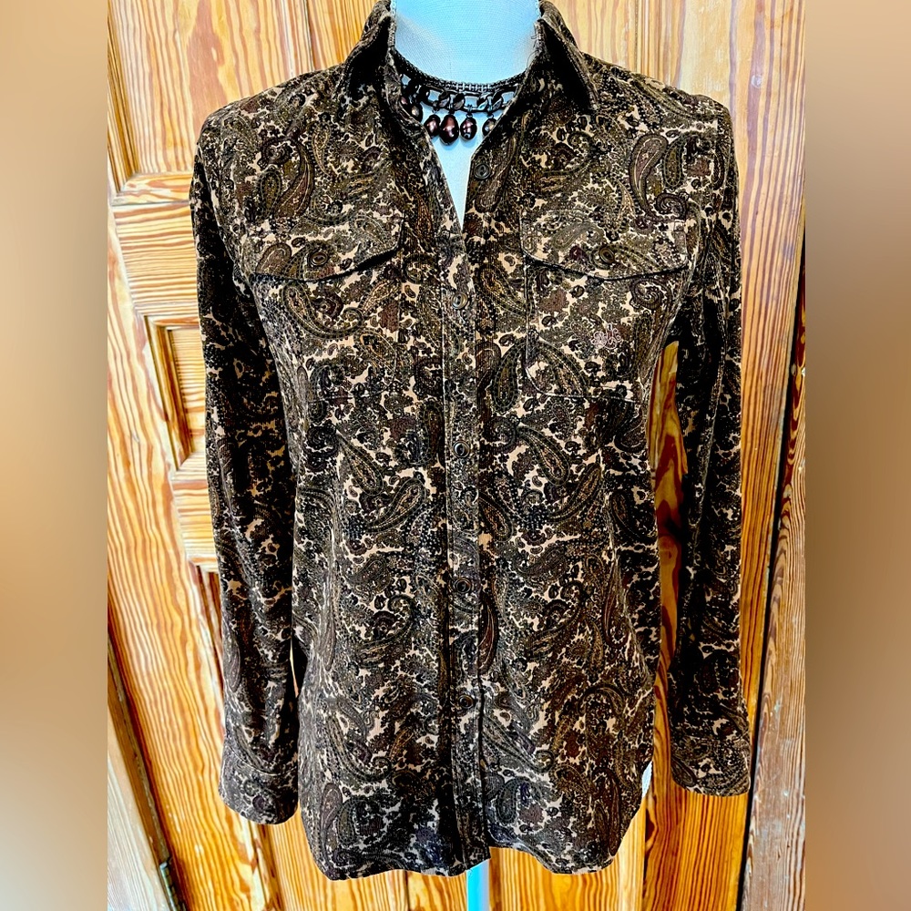Ralph Lauren Brown Paisley Pinwale Corduroy Button-Down Shirt